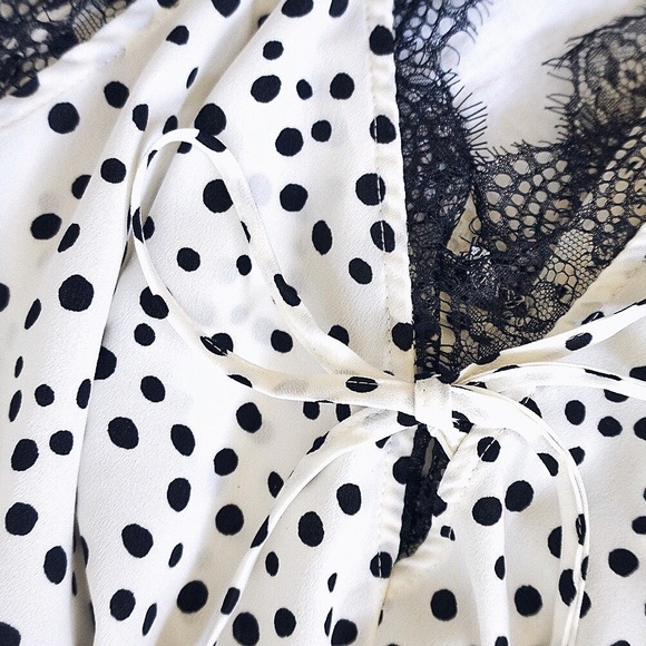 NEW! Polka Dot Scalloped Mesh Lace Silk Top - Picture 6 of 7